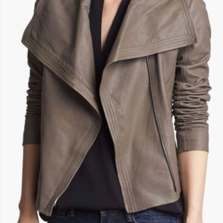 Vince Taupe Leather Draped Moto Jacket
